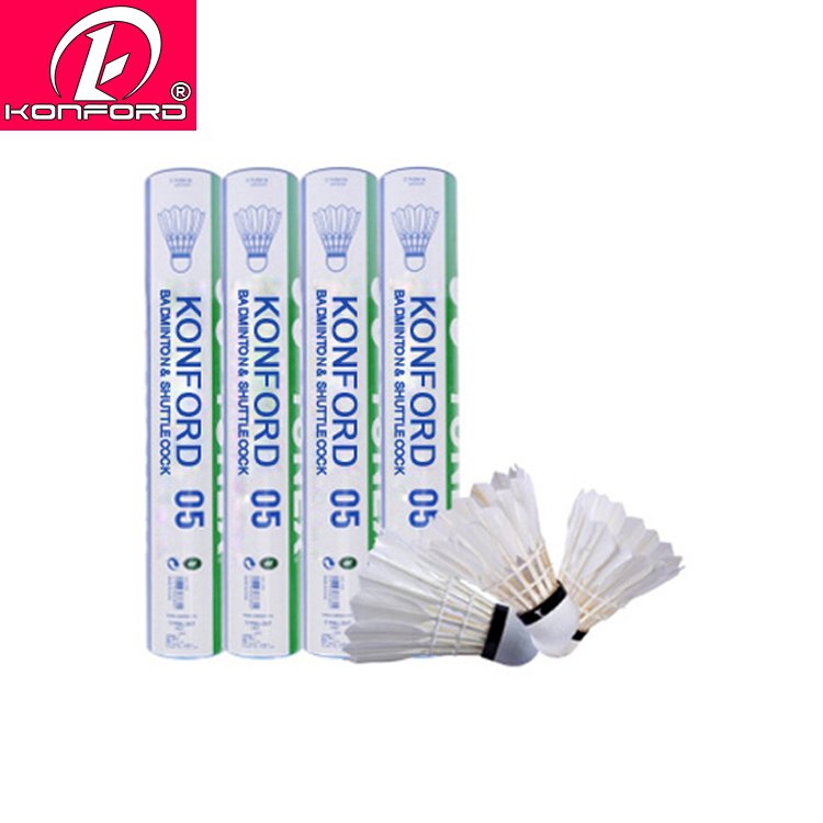 Konford Wholesale Top Quality Goose Feather Shuttlecock Custom Print Logo Duck Aeroplane 3 6 12pcs Badminton Shuttlecock Balls