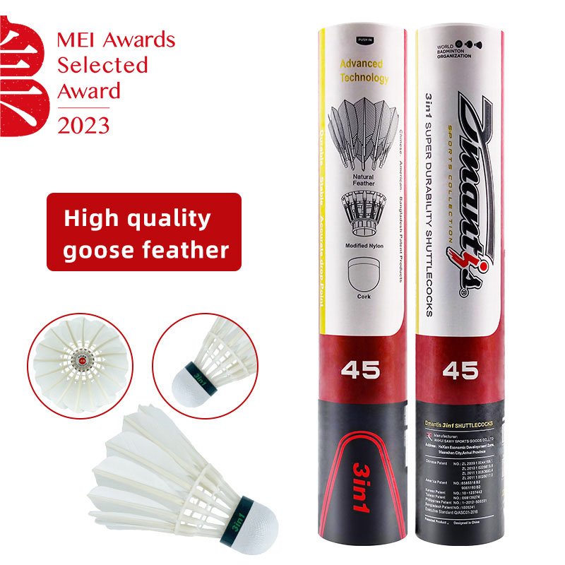 Dmantis D45 Best-Selling Top Grade 3in1 Badminton Shuttlecocks More Stable and Durable Natural White Goose Feather Shuttlecocks