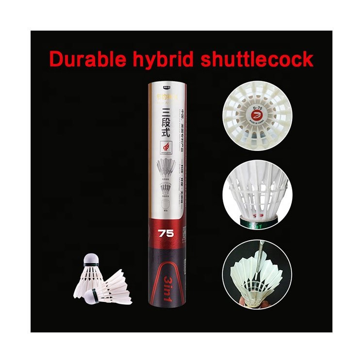 Factory wholesale 1st Class Fiber Cork Duck Feather Badminton Shuttlecock D75 High Durability and Stability