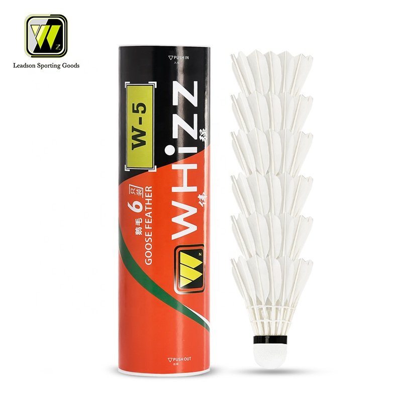 Eco-friendly goose feather shuttlecock Factory supply Taiwan fiber cork white color durable goose feather badminton balls