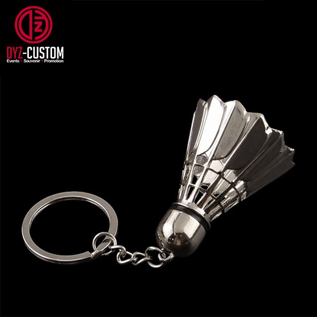 Creative Sports Gifts Mini 3D Metal Keychain Custom Logo Badminton Shuttlecock Keyring