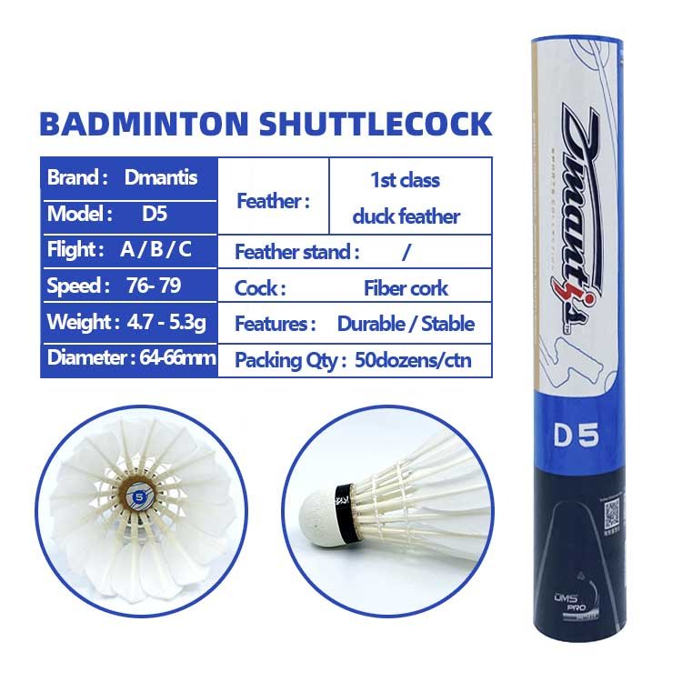Cigu Duck Feather Shuttlecock Factory Direct Sale Natural First Class Duck Feather Badminton Dmantis D5 for and Amat amateurs