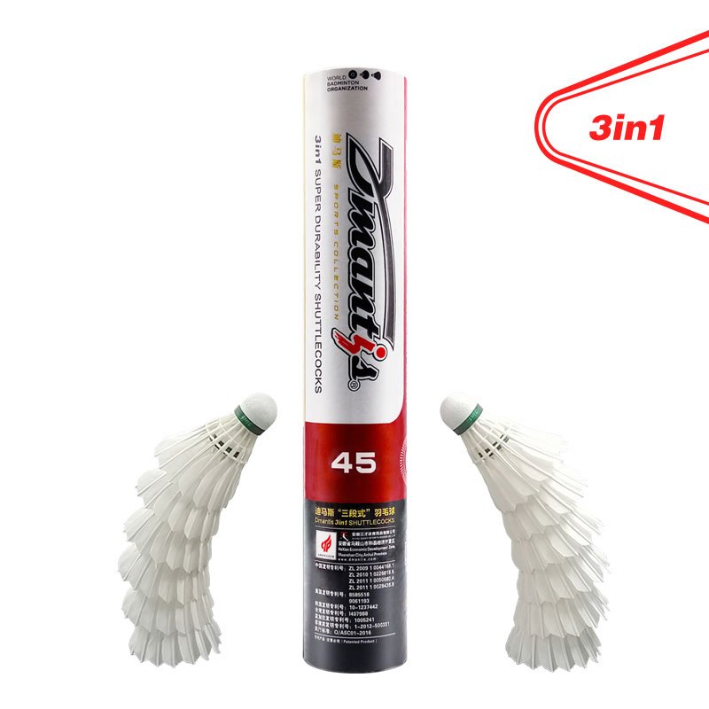 Dmantis D45 Most Durable Goose Feather 3in1 Badminton Shuttlecock for International Tournament