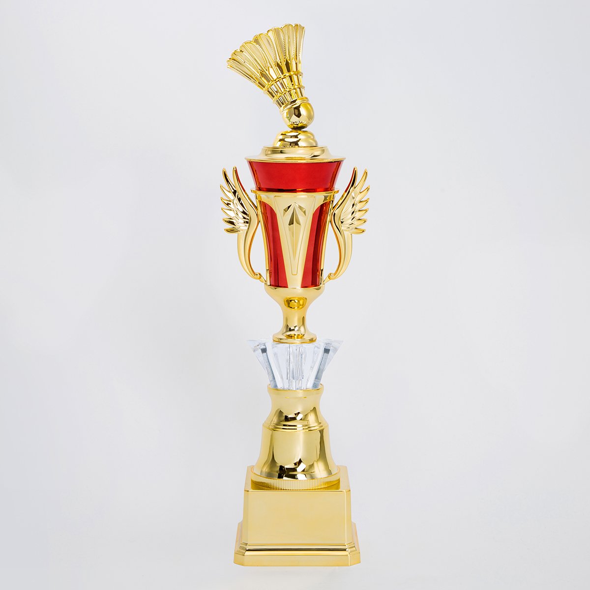 Wholesale well-selling Red and Golden Trophy Design Custom Award Trophies for Badminton Championship Competition AD91