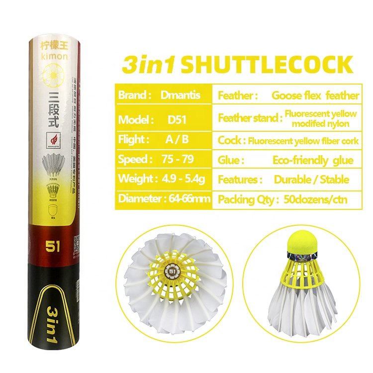 Yellow Cork Natural Goose Feather Shuttlecock Badminton Training Durable Hybrid Badminton Feather Ball Class A Goose Shuttlecock