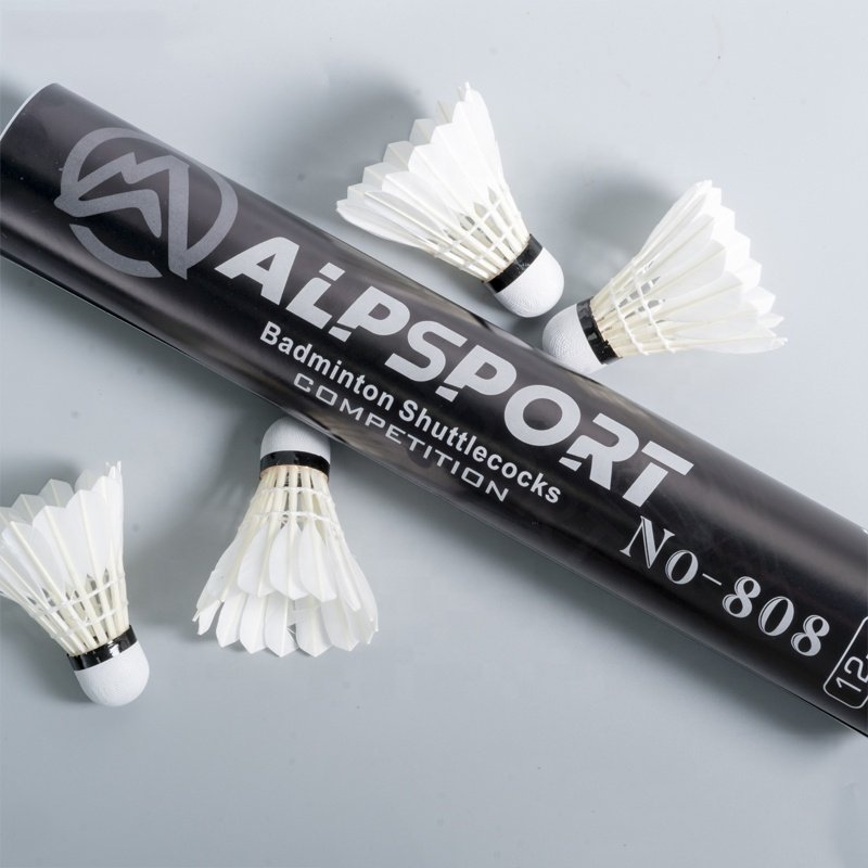 ALP 808 12pcs/Tube Shuttlecocks White Goose Feather 76-77 Speed Durable Badminton Ball Stable Flight Use For Training Sports