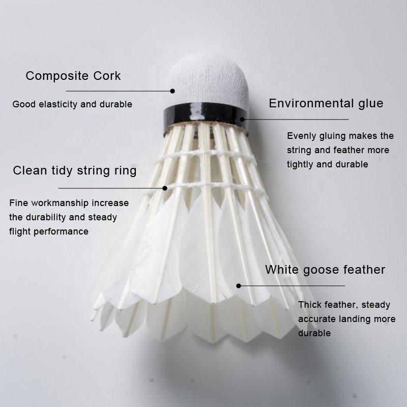 ALP 808 12pcs/Tube Shuttlecocks White Goose Feather 76-77 Speed Durable Badminton Ball Stable Flight Use For Training Sports