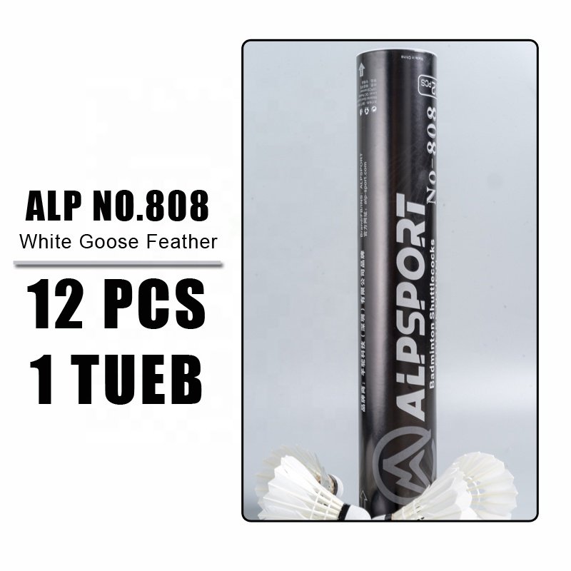ALP 808 12pcs/Tube Shuttlecocks White Goose Feather 76-77 Speed Durable Badminton Ball Stable Flight Use For Training Sports