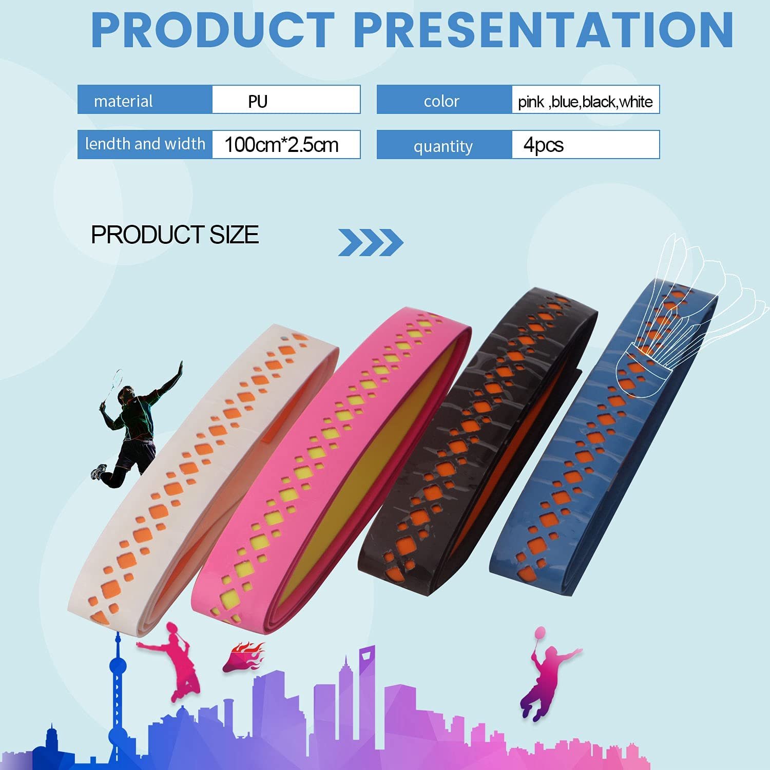 hot sale Racket Grip Anti Slip Perforated Super Absorbent PU Tennis and Badminton High-quality racket overgrip tape