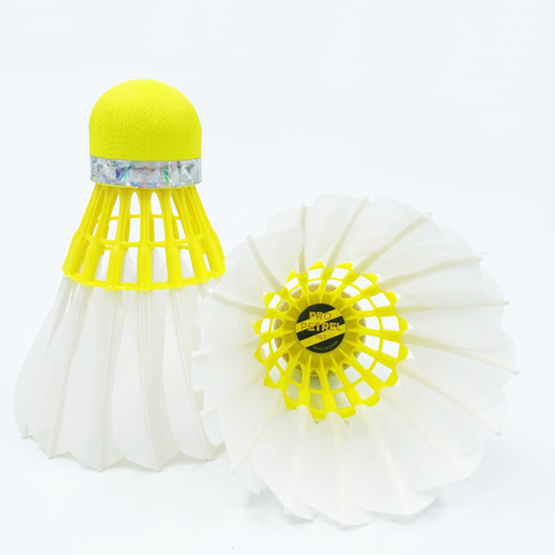 Chinese Factory Original Manufacturer Yellow Color PU cork Modified Nylon Feather stand Hybrid Class A Goose Feather Badminton