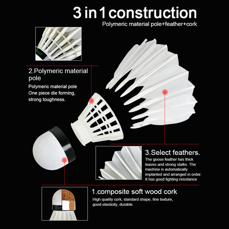 Whizz New Design Hybrid Nylon and Feather Badminton 3 in 1 Shuttlecock 12 Pcs White Badminton Balls Accept Customized Logo