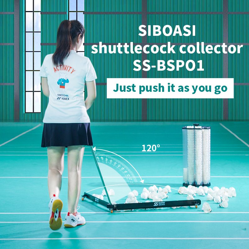 Badminton court shuttlecock collecting device
