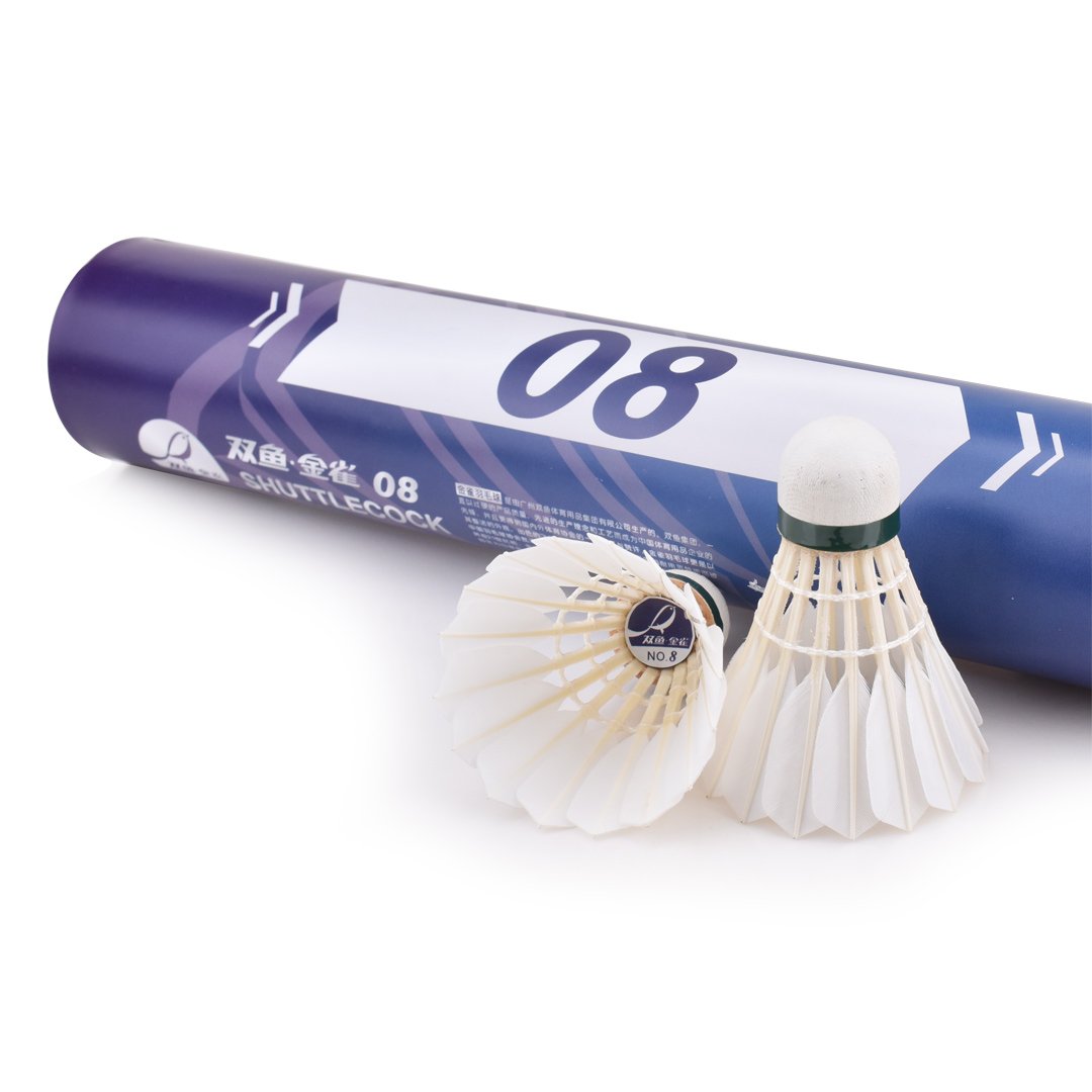 Double Fish JINQUE 08 shuttlecock cheap price durable stable 12 piece white colour natural feather badminton shuttlecock