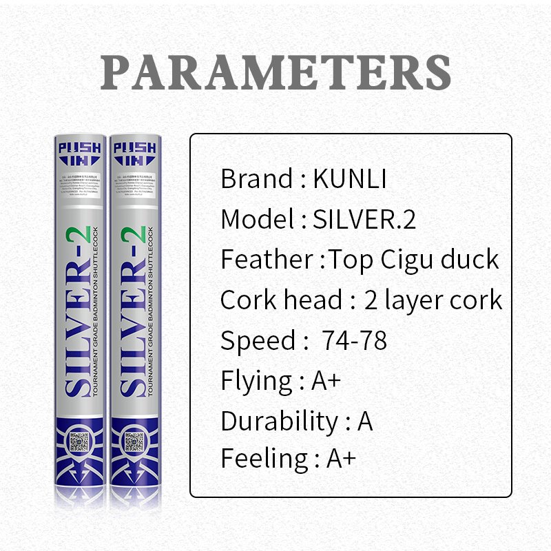 Custom Logo High Quality Durable Silver Duck Feather KUNLI Badminton Feather Shuttlecock