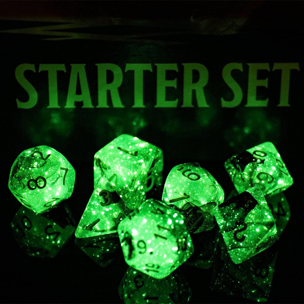 Wholesale Standard Size DND Glow in the Dark Polyhedral Plastic Dice Set