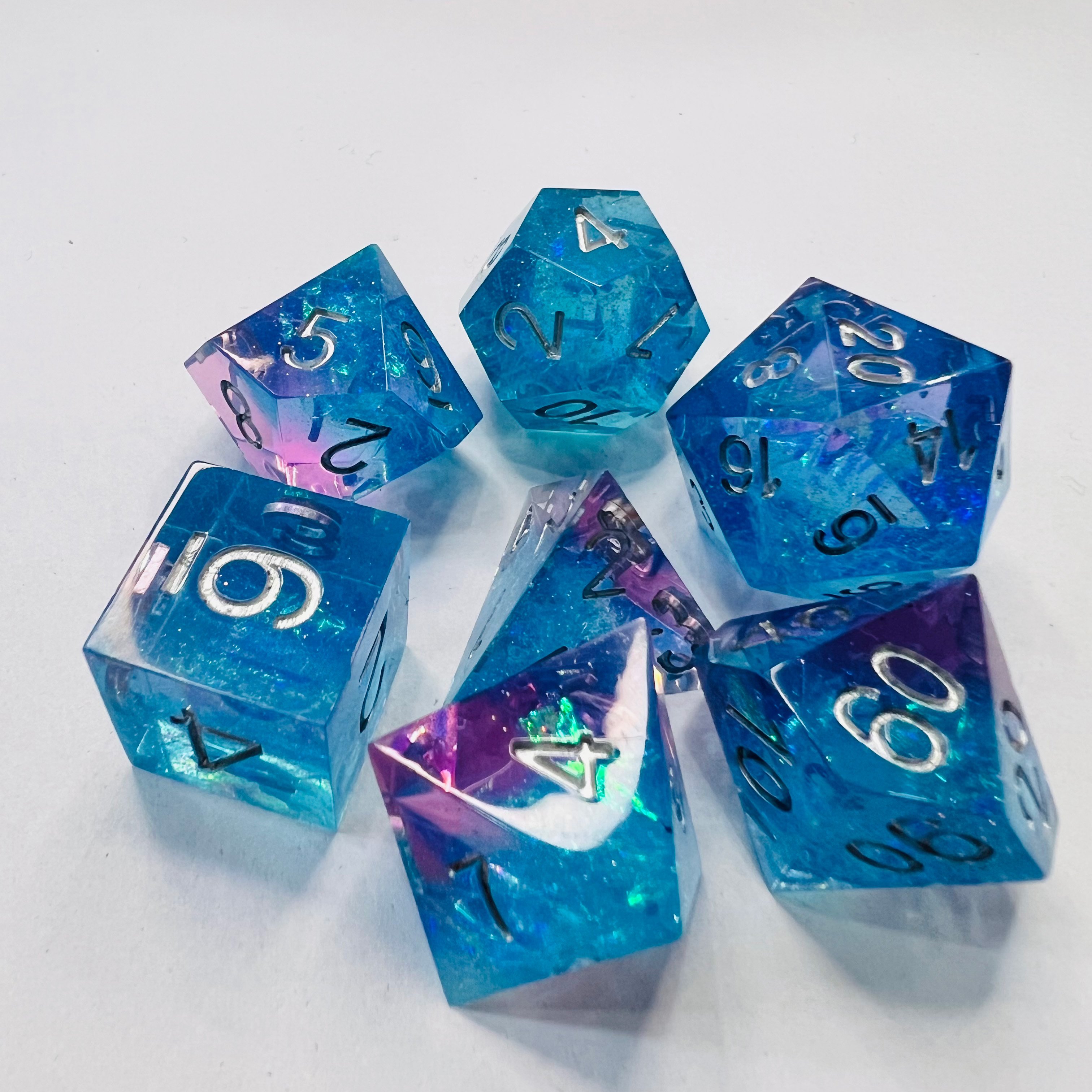 Polyhedral Handmade Dungeons And Dragons Dnd Resin 20 Sided Playing Dice Set Blue Transparent