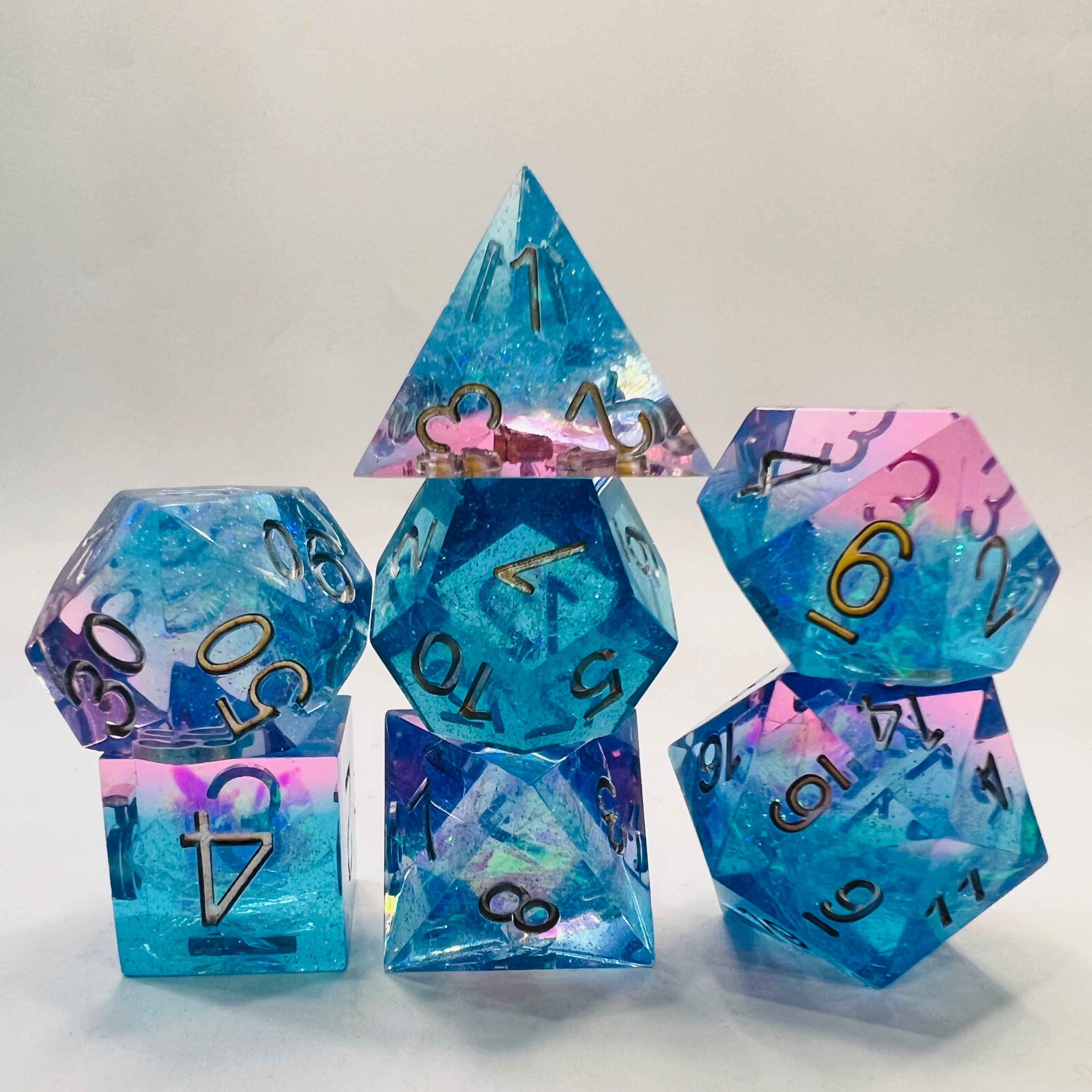 Polyhedral Handmade Dungeons And Dragons Dnd Resin 20 Sided Playing Dice Set Blue Transparent