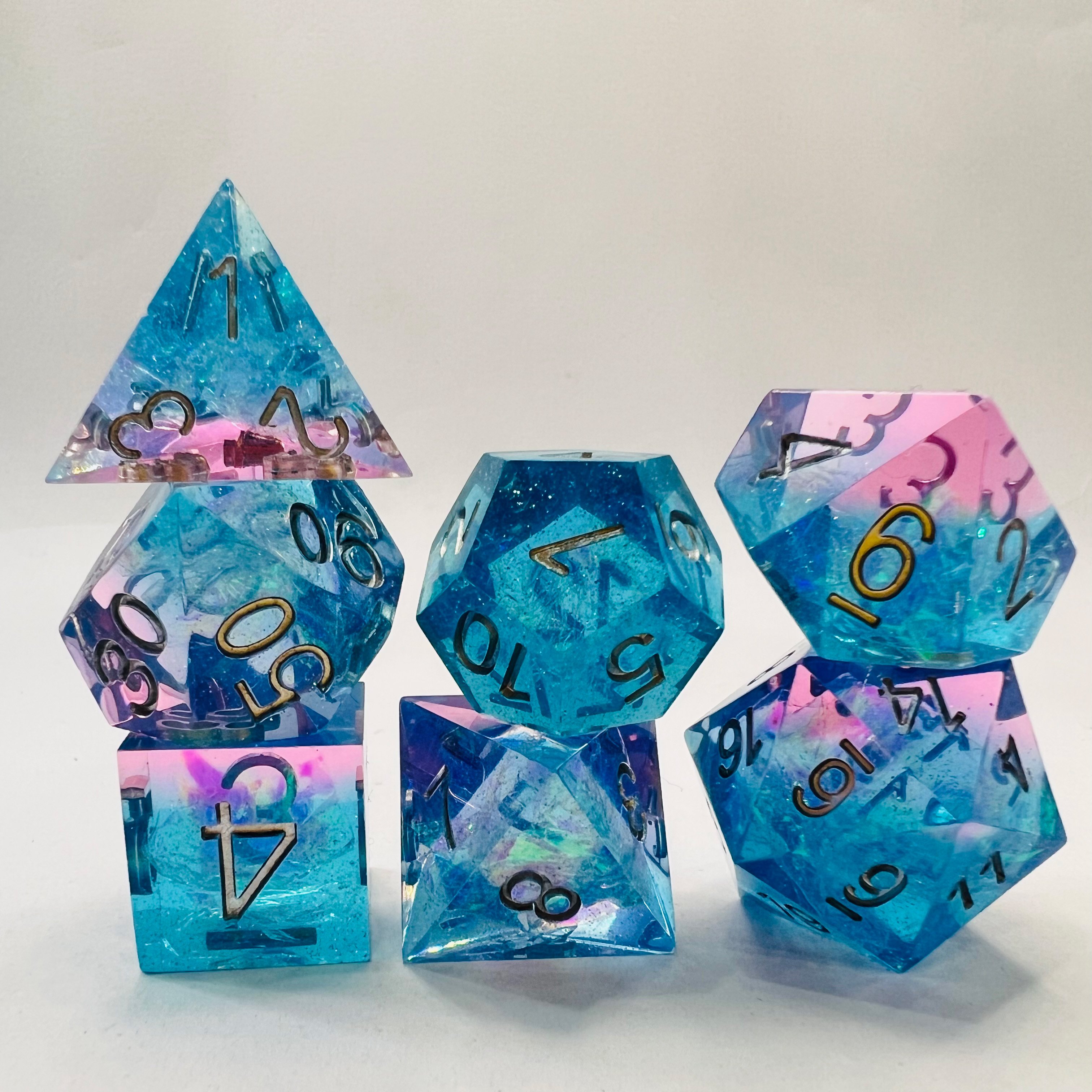 Polyhedral Handmade Dungeons And Dragons Dnd Resin 20 Sided Playing Dice Set Blue Transparent
