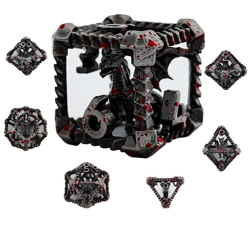 Customized 7pcs Metal Hollow 3D Dragon Polyhedral Dices For Role-playing Games, Board Game Dice polyhedral hollow dnd dice set