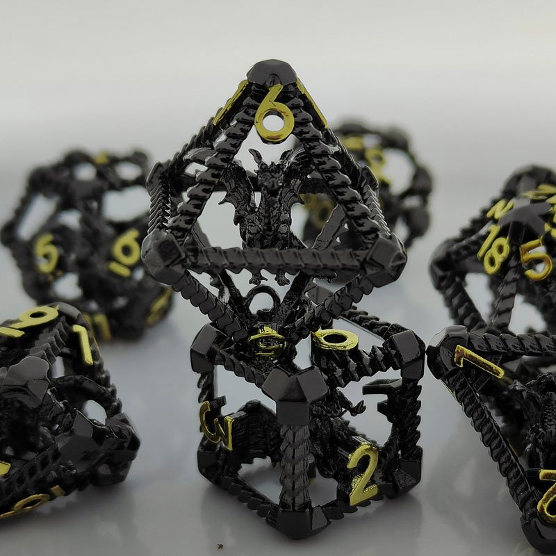 Customized 7pcs Metal Hollow 3D Dragon Polyhedral Dices For Role-playing Games, Board Game Dice polyhedral hollow dnd dice set