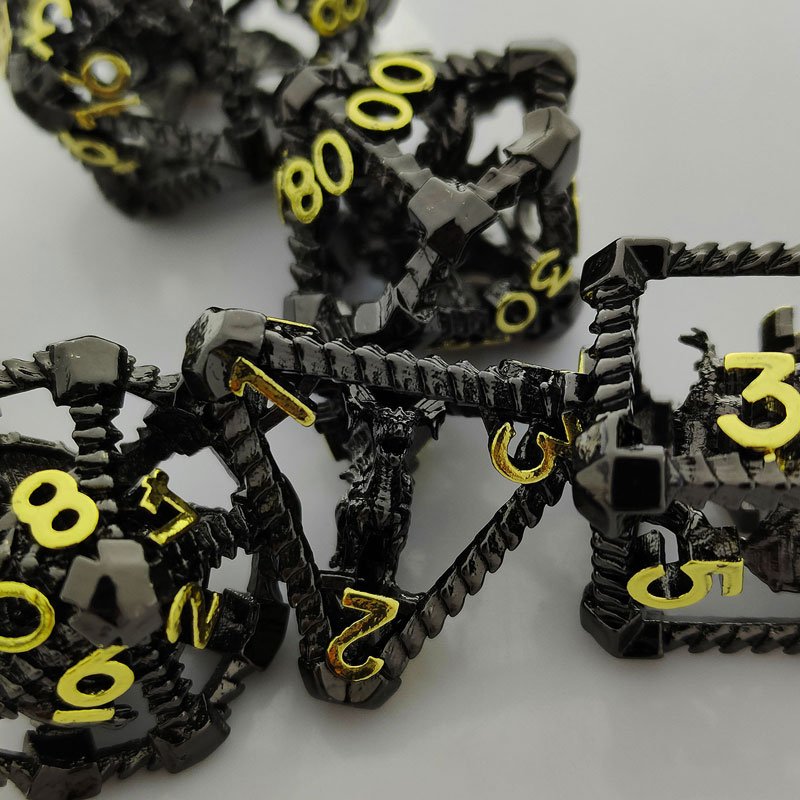 Customized 7pcs Metal Hollow 3D Dragon Polyhedral Dices For Role-playing Games, Board Game Dice polyhedral hollow dnd dice set