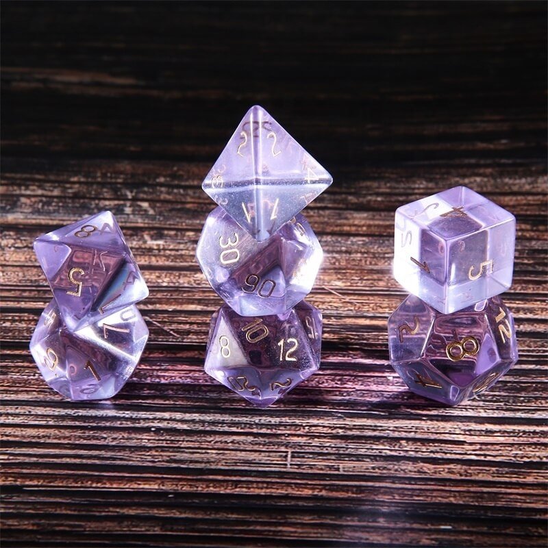 Precious Luxury DND 14MM Polyhedral Crystal Clear Amethyst Gemstone Dice Set