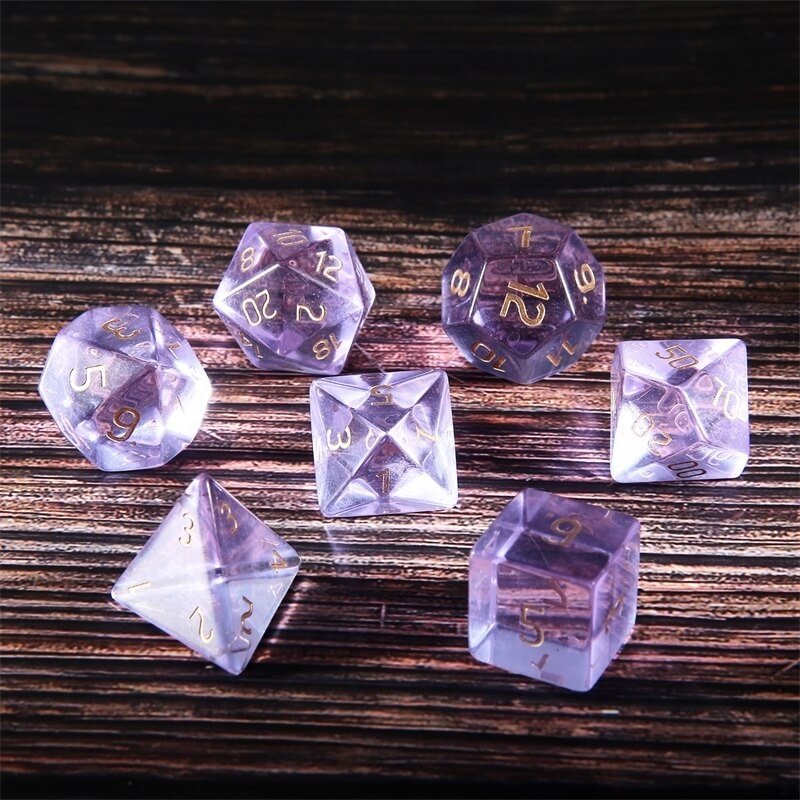 Precious Luxury DND 14MM Polyhedral Crystal Clear Amethyst Gemstone Dice Set