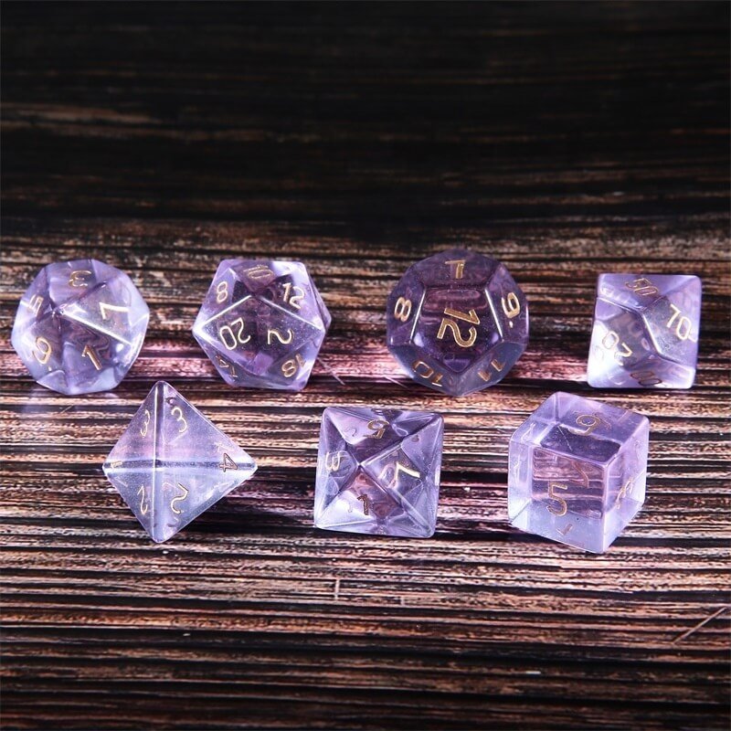 Precious Luxury DND 14MM Polyhedral Crystal Clear Amethyst Gemstone Dice Set