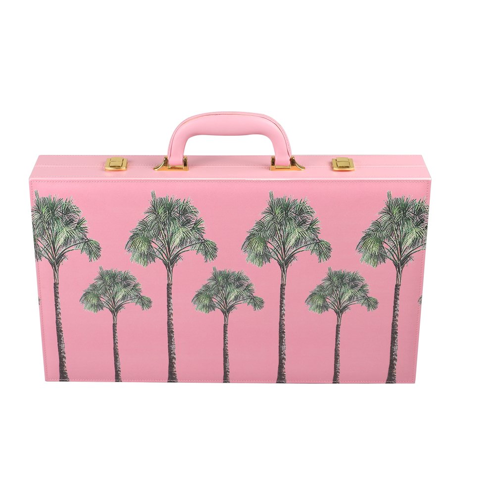 Pink Personalized Custom Faux Leather Backgammon Set 3 in 1 chess checkers luxury Leather Backgammon