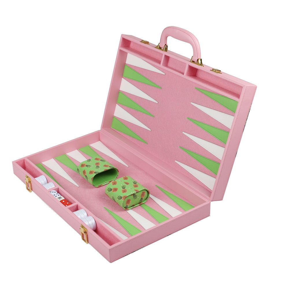 Pink Personalized Custom Faux Leather Backgammon Set 3 in 1 chess checkers luxury Leather Backgammon