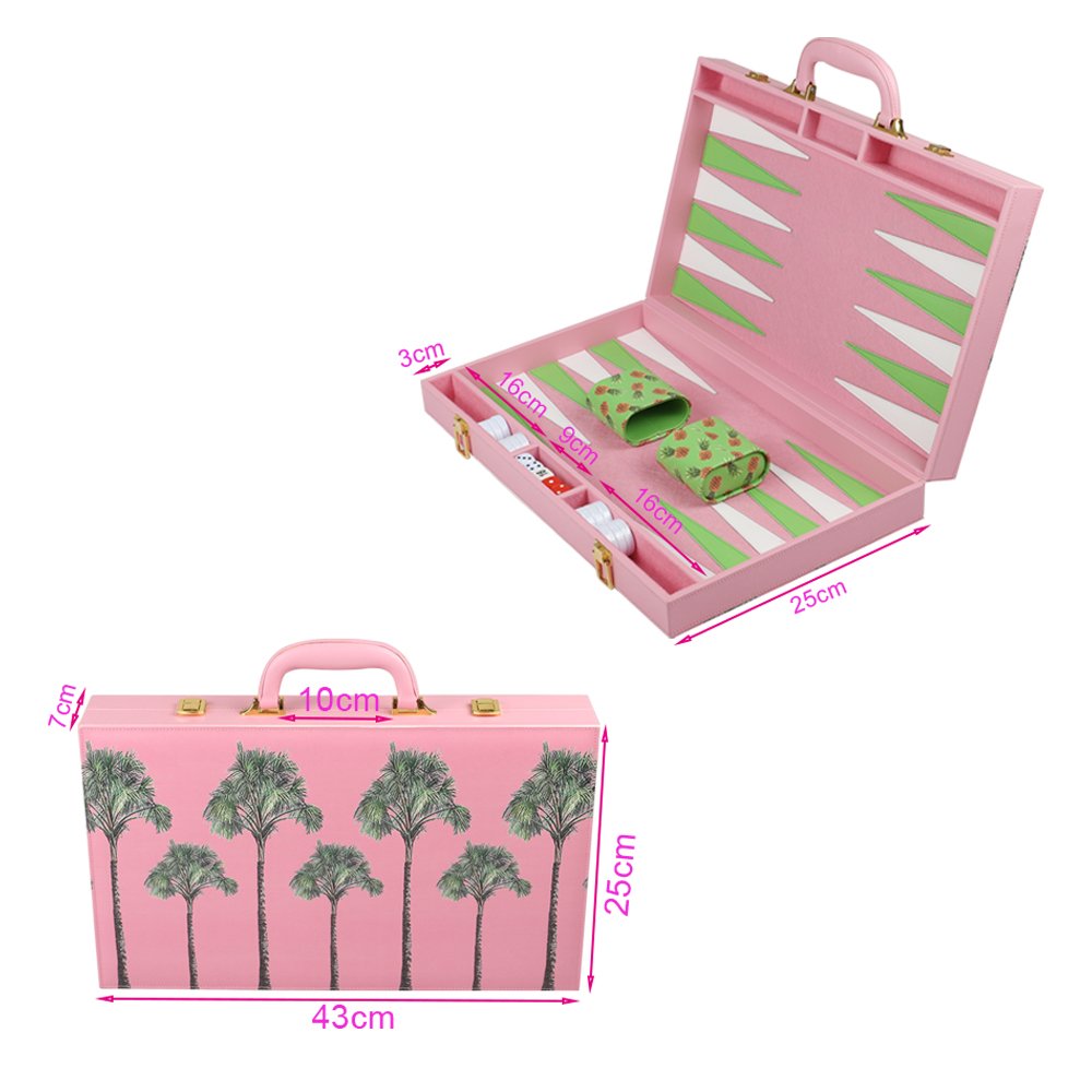 Pink Personalized Custom Faux Leather Backgammon Set 3 in 1 chess checkers luxury Leather Backgammon