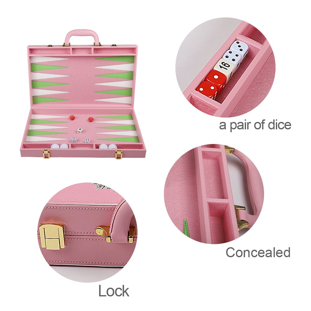 Pink Personalized Custom Faux Leather Backgammon Set 3 in 1 chess checkers luxury Leather Backgammon