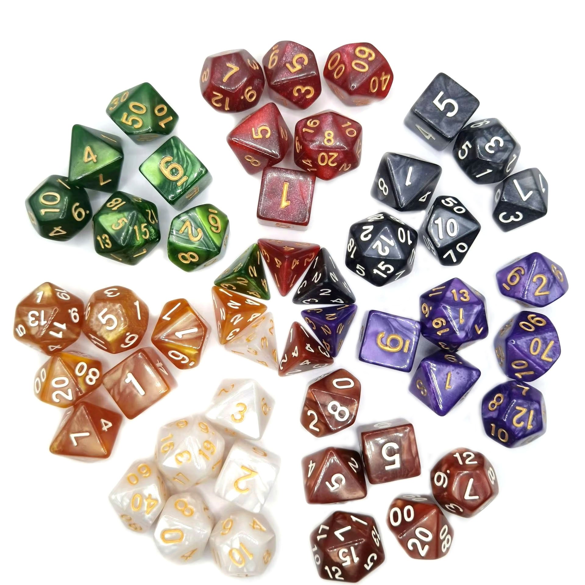 Polyhedral dice set DND Dungeons and Dragons game dice accessories Acrylic dice pearl pattern color set wholesale