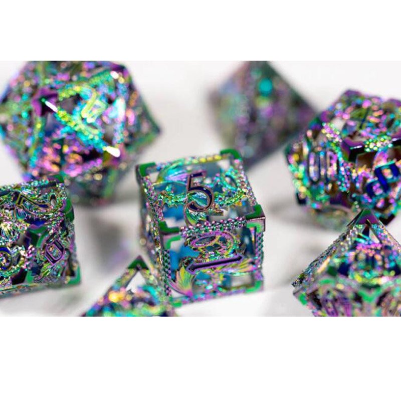 Customized D&D Game Polyhedron dungeons and dragons purple Hollow Dragon Dice RPG sharp edge D20 black Metal dnd hollow dice set