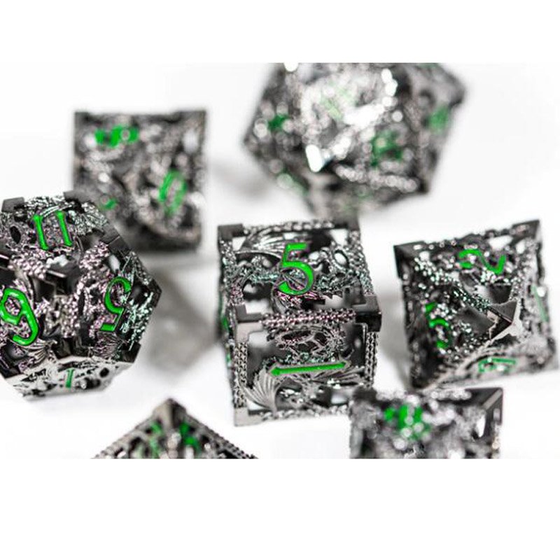 Customized D&D Game Polyhedron dungeons and dragons purple Hollow Dragon Dice RPG sharp edge D20 black Metal dnd hollow dice set