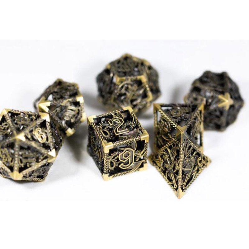 Customized D&D Game Polyhedron dungeons and dragons purple Hollow Dragon Dice RPG sharp edge D20 black Metal dnd hollow dice set