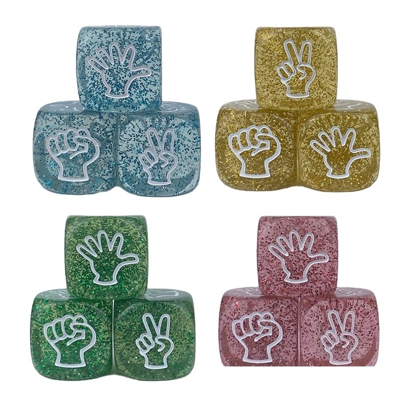 Glistening 20mm 6 sides acrylic PMMA transparent flash powder colors stone rock paper scissors finger guessing game dice cube