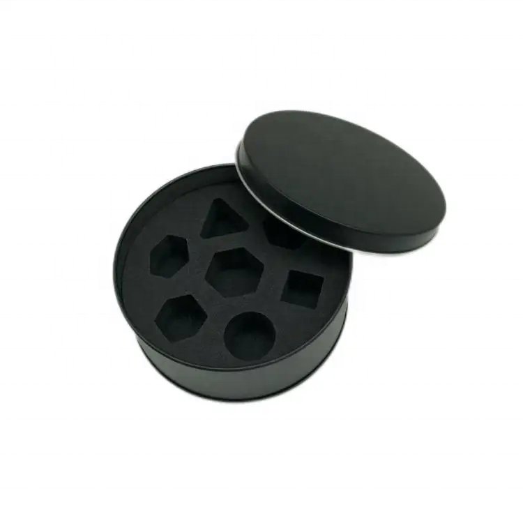 Customized logo metal circular dice box for board game accessories dice storage box