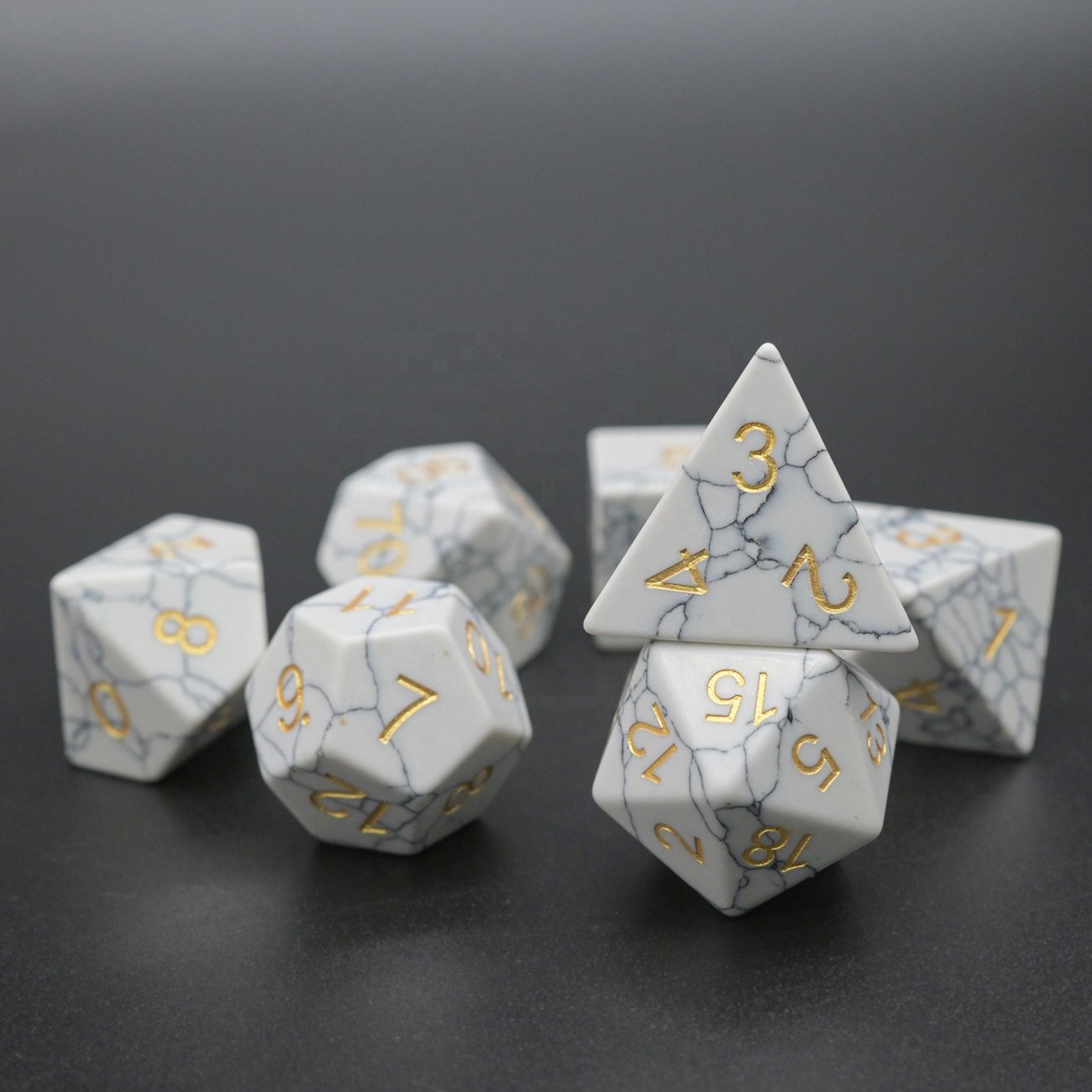 Factory Wholesale 16mm D6 Standard Synthetic White Turquoise Stone RPG Dice Set