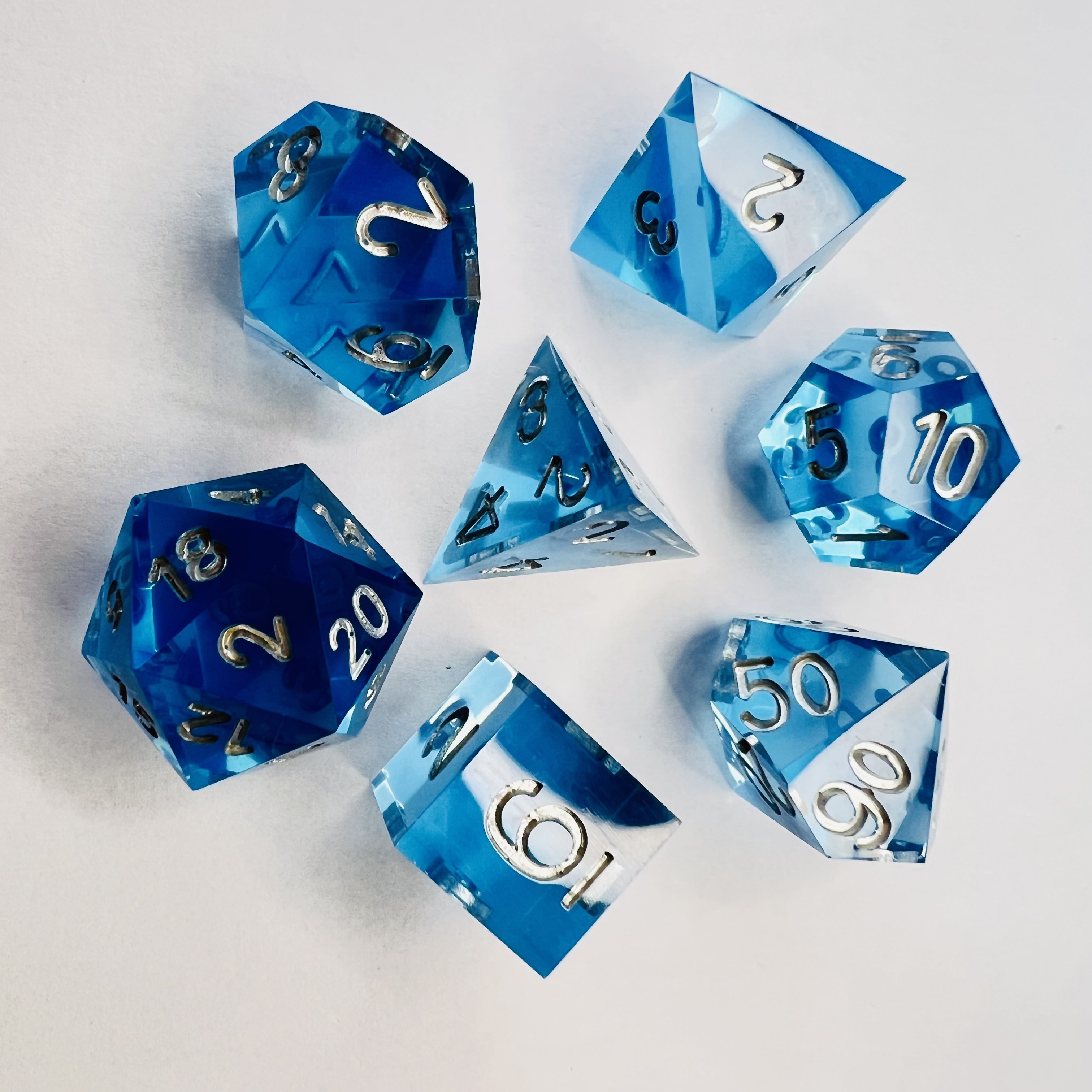 Custom 16Mm Polyhedral Transparent Dnd Resin 7pcs Dice Set Green For Dungeons & Dragons Games