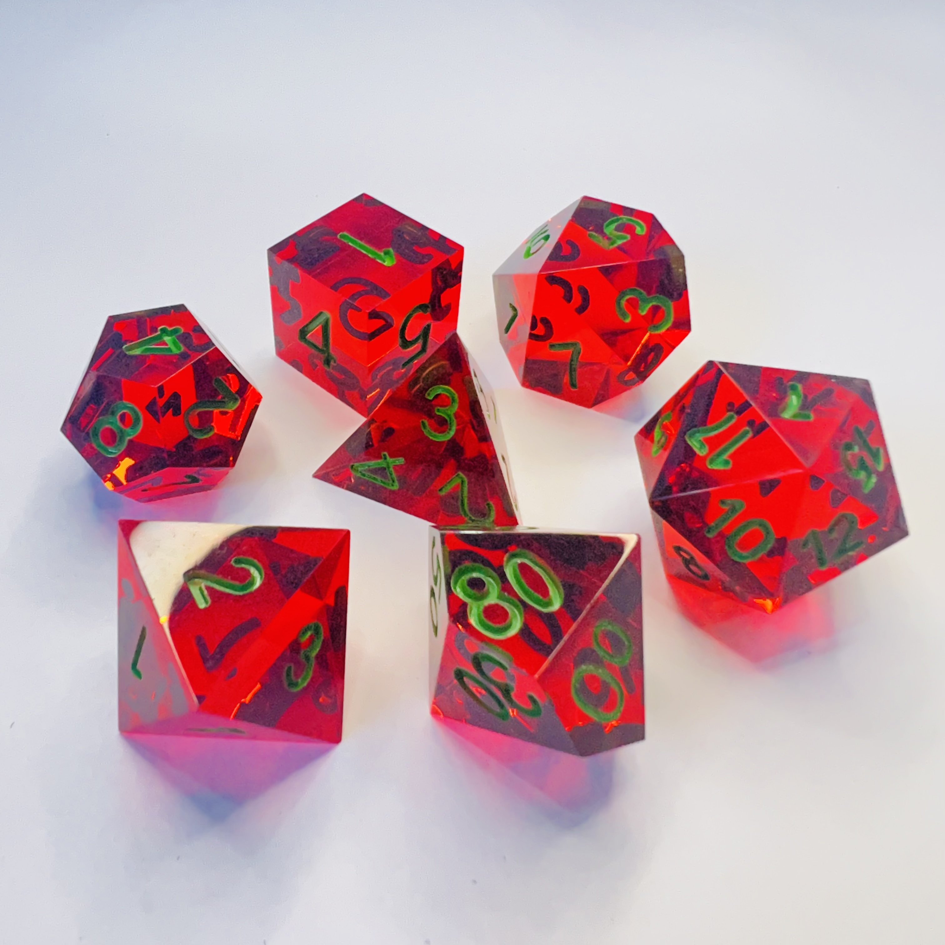 Custom 16Mm Polyhedral Transparent Dnd Resin 7pcs Dice Set Green For Dungeons & Dragons Games