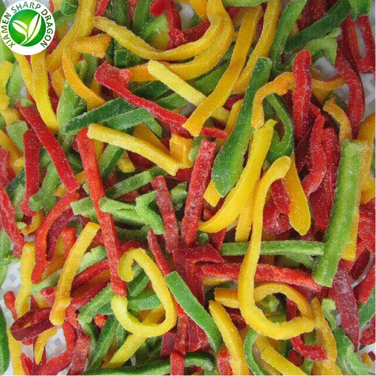 Bulk IQF Frozen Mixed Red Green Yellow Bell Pepper Dice Sliced Chunk Diced Block Cubes Cuts Strip Stick Freeze Freezing Capsicum