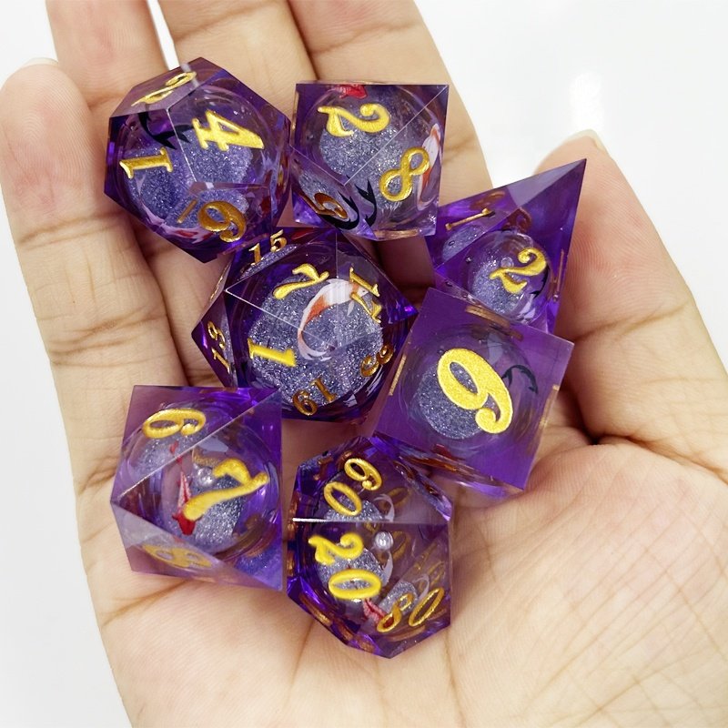 Custom Logo 25mm Liquid Core Multi-Faced Sharp Dragon and Dungeon Resin Dice for DND Table Games