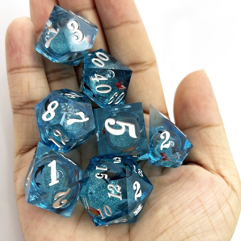 Custom Logo 25mm Liquid Core Multi-Faced Sharp Dragon and Dungeon Resin Dice for DND Table Games