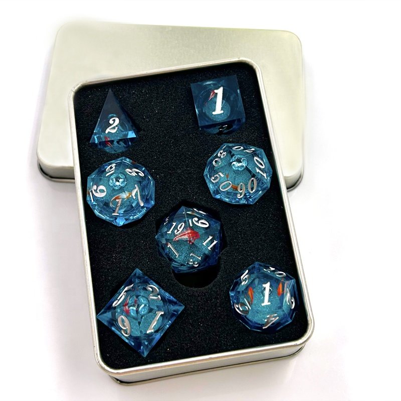 Custom Logo 25mm Liquid Core Multi-Faced Sharp Dragon and Dungeon Resin Dice for DND Table Games
