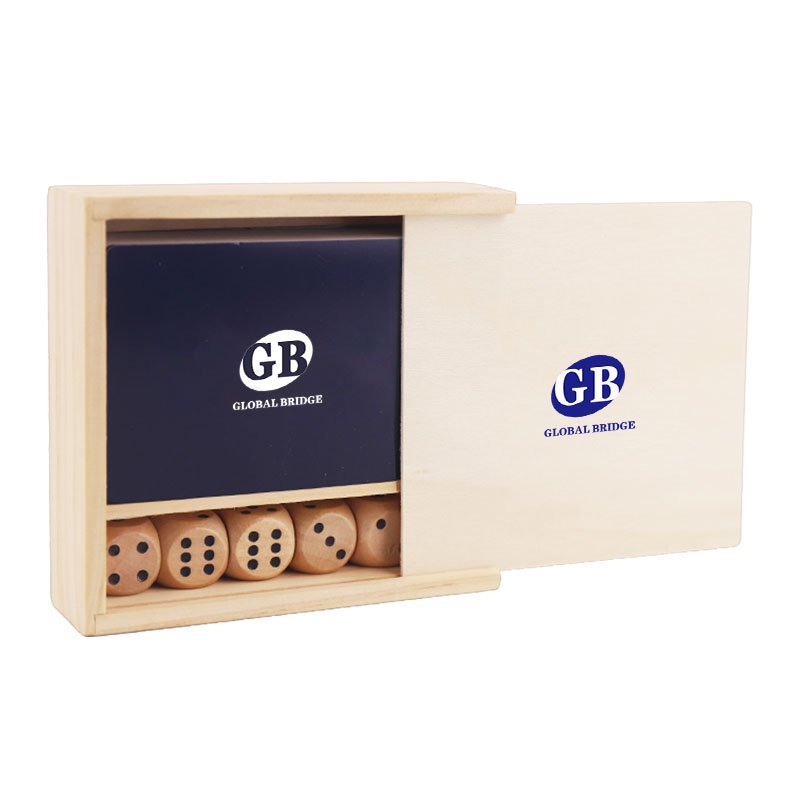 Ideal Gifts Set for Family&Friend Party Supplies Portable Wooden Box with a Deck of Poker Cards and Five Dice Inside