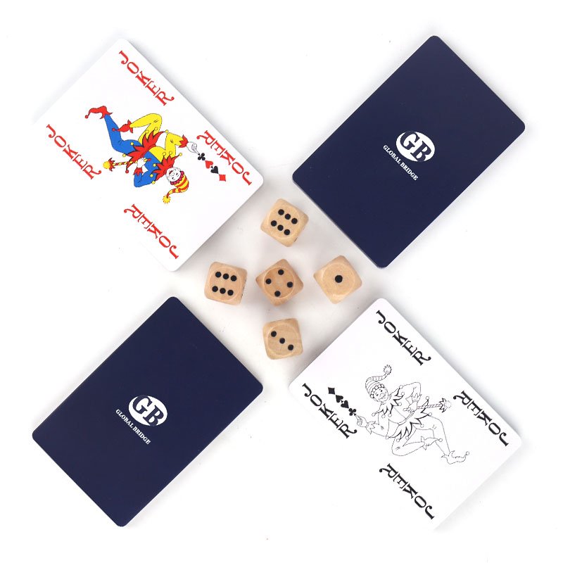 Ideal Gifts Set for Family&Friend Party Supplies Portable Wooden Box with a Deck of Poker Cards and Five Dice Inside