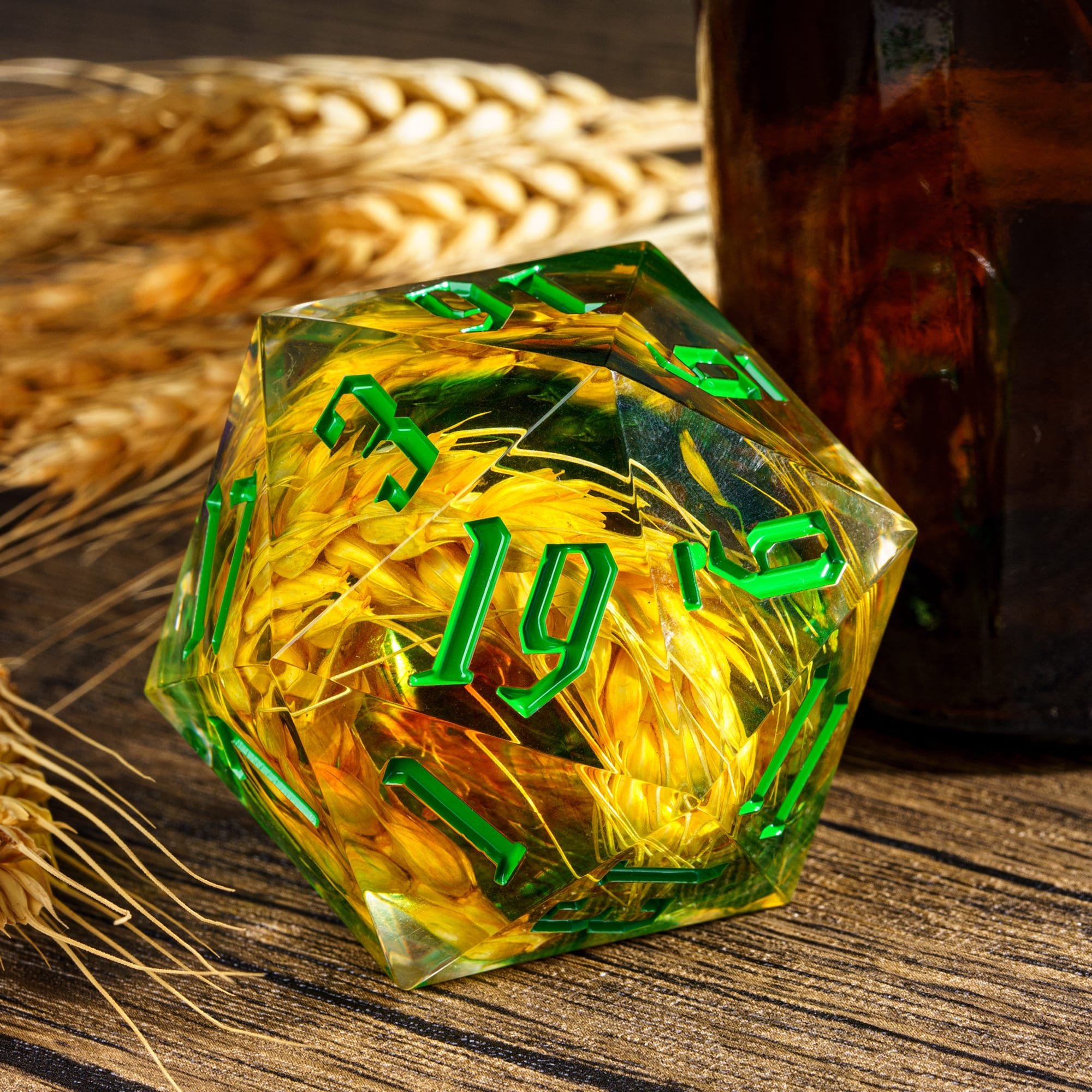 Udixi Polyhedral Custom Logo RPG dungeons and dragons resin sharp edge Handmade Ear of Wheat 55mm D20
