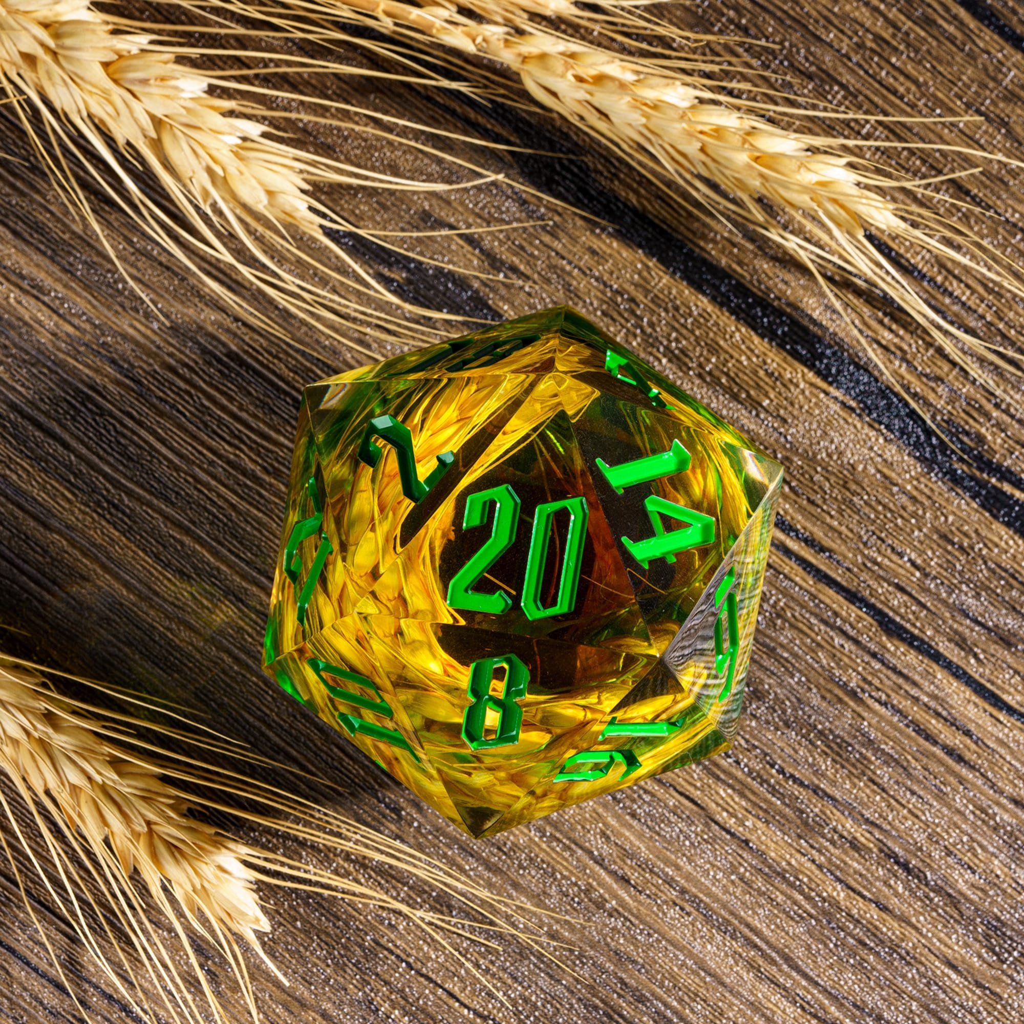 Udixi Polyhedral Custom Logo RPG dungeons and dragons resin sharp edge Handmade Ear of Wheat 55mm D20
