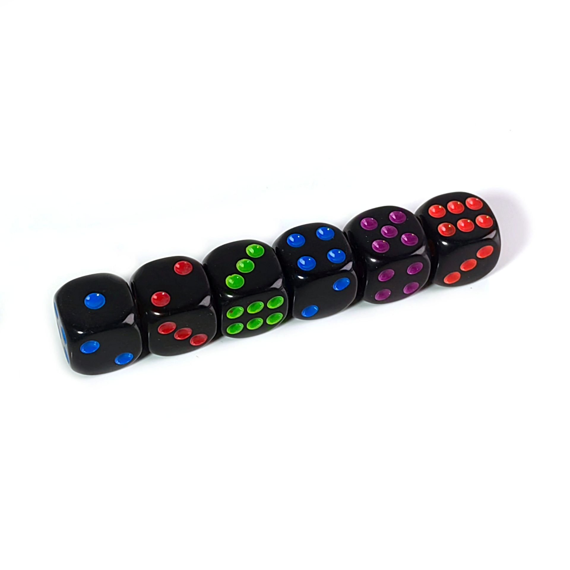 High Quality 16mm black Rounded Corners color dots Six Sided dice Board Game